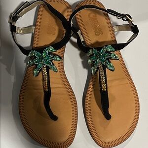 Carlos by Carlos Santana Black Sandals with Green and Gold Details